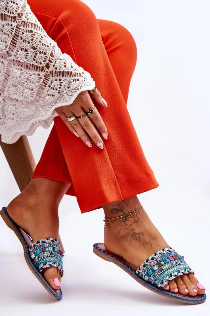 Damskie Boto Damskie Zdobione Klapki Niebieskie Bellisa