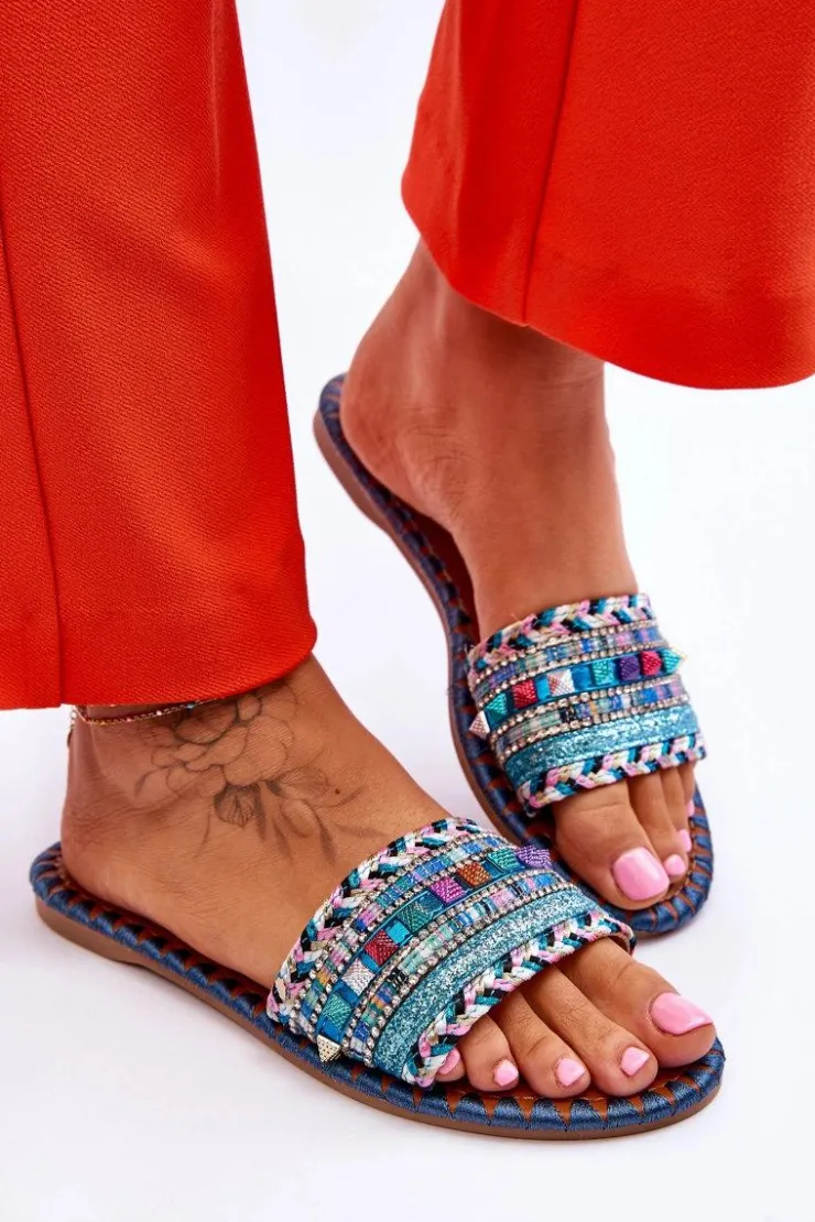 Damskie Boto Damskie Zdobione Klapki Niebieskie Bellisa