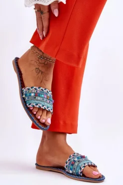 Damskie Boto Damskie Zdobione Klapki Niebieskie Bellisa