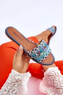 Damskie Boto Damskie Zdobione Klapki Niebieskie Bellisa