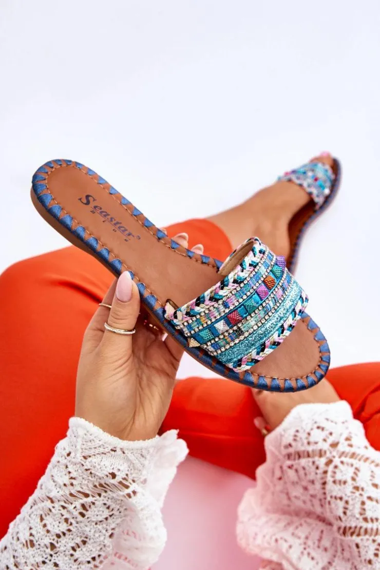 Damskie Boto Damskie Zdobione Klapki Niebieskie Bellisa