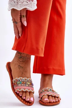 New Boto Damskie Zdobione Klapki Pomarańczowe Bellisa