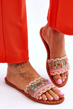 New Boto Damskie Zdobione Klapki Pomarańczowe Bellisa