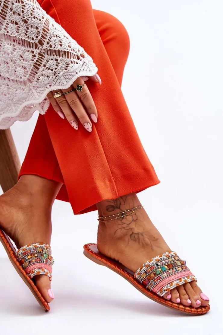 New Boto Damskie Zdobione Klapki Pomarańczowe Bellisa