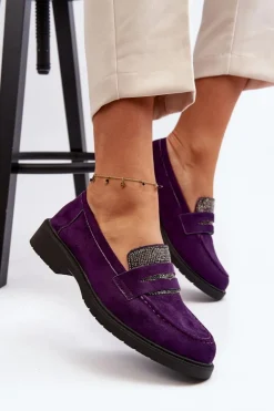 Damskie Boto Damskie Zdobione Mokasyny Fioletowe Dananei