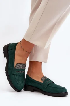 Damskie Boto Damskie Zdobione Mokasyny Ciemnozielone Dananei