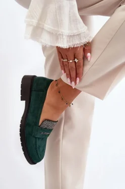 Damskie Boto Damskie Zdobione Mokasyny Ciemnozielone Dananei