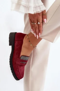 Boto Loafersy Damskie|Mokasyny Płaskie*Damskie Zdobione Mokasyny Bordowe Dananei