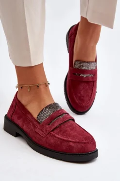 Boto Loafersy Damskie|Mokasyny Płaskie*Damskie Zdobione Mokasyny Bordowe Dananei