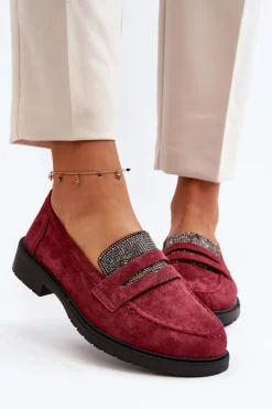Boto Loafersy Damskie|Mokasyny Płaskie*Damskie Zdobione Mokasyny Bordowe Dananei