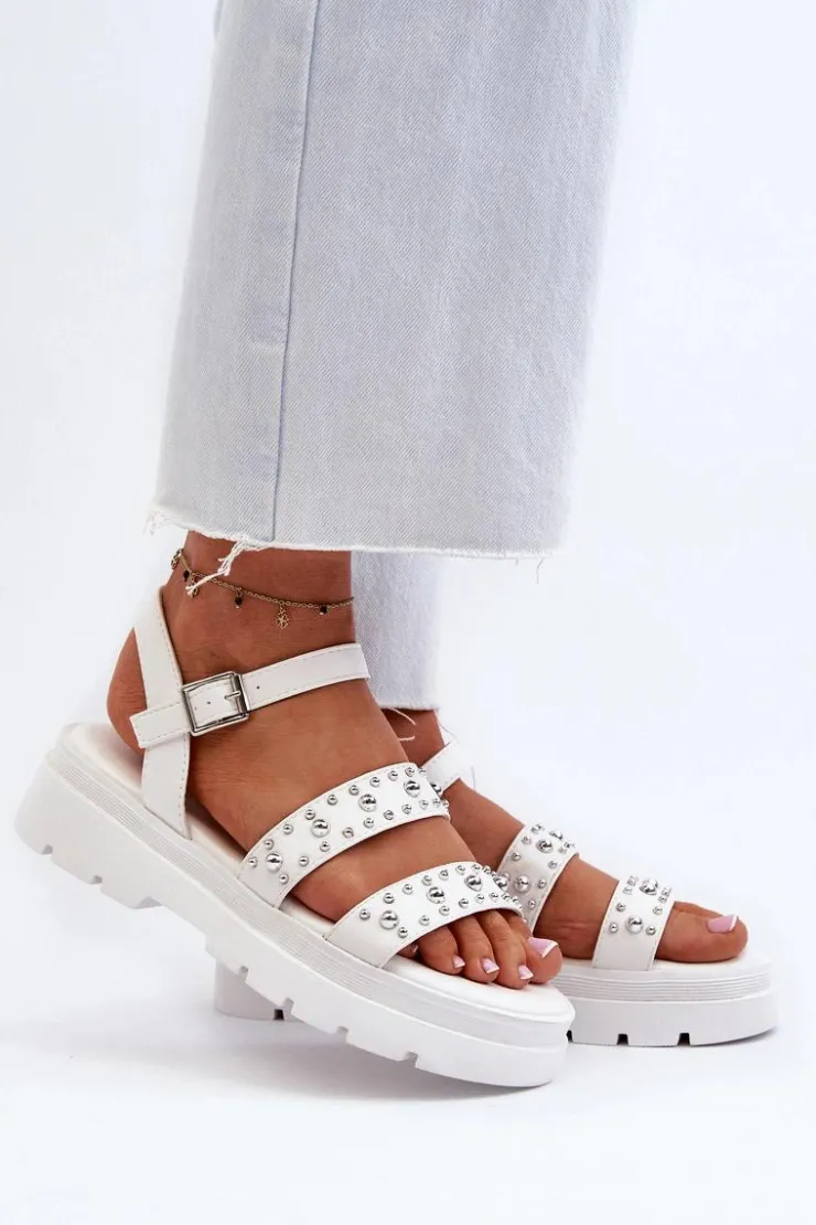 Damskie Boto Damskie Zdobione Sandały Eko Skóra Białe Arcida
