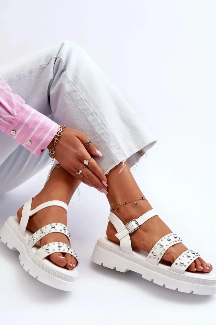 Damskie Boto Damskie Zdobione Sandały Eko Skóra Białe Arcida