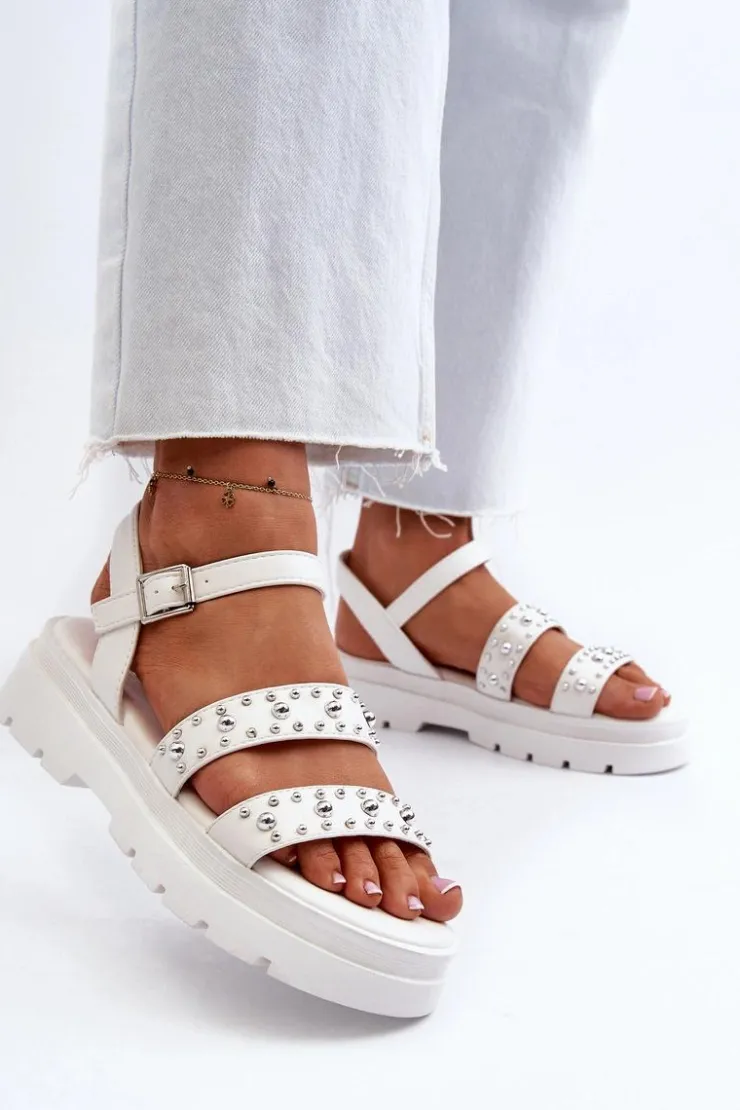 Damskie Boto Damskie Zdobione Sandały Eko Skóra Białe Arcida