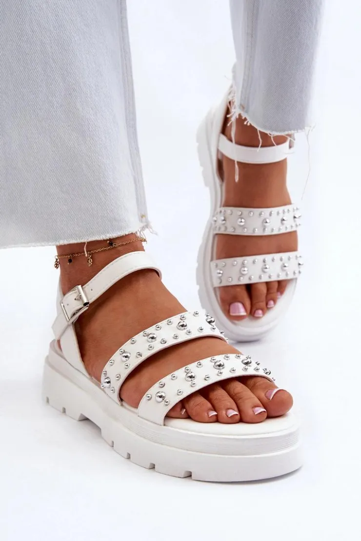 Damskie Boto Damskie Zdobione Sandały Eko Skóra Białe Arcida