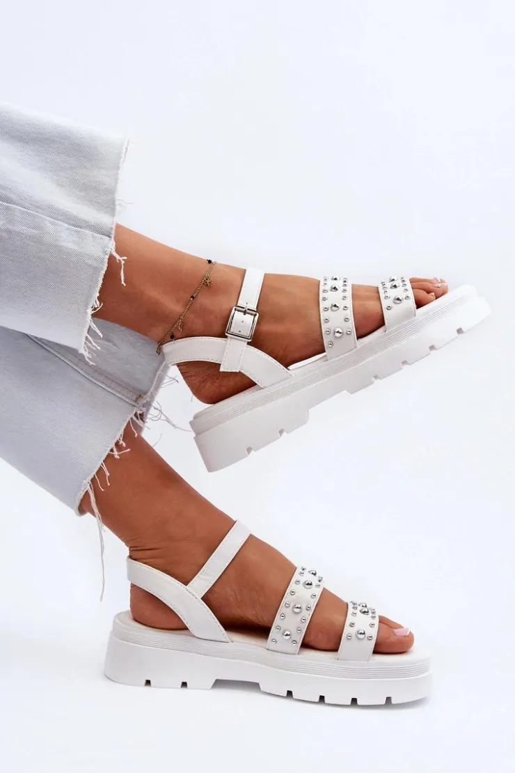 Damskie Boto Damskie Zdobione Sandały Eko Skóra Białe Arcida