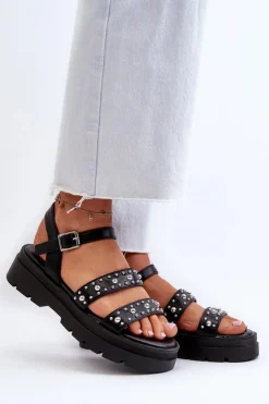 Damskie Boto Damskie Zdobione Sandały Eko Skóra Czarne Arcida