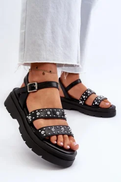 Damskie Boto Damskie Zdobione Sandały Eko Skóra Czarne Arcida