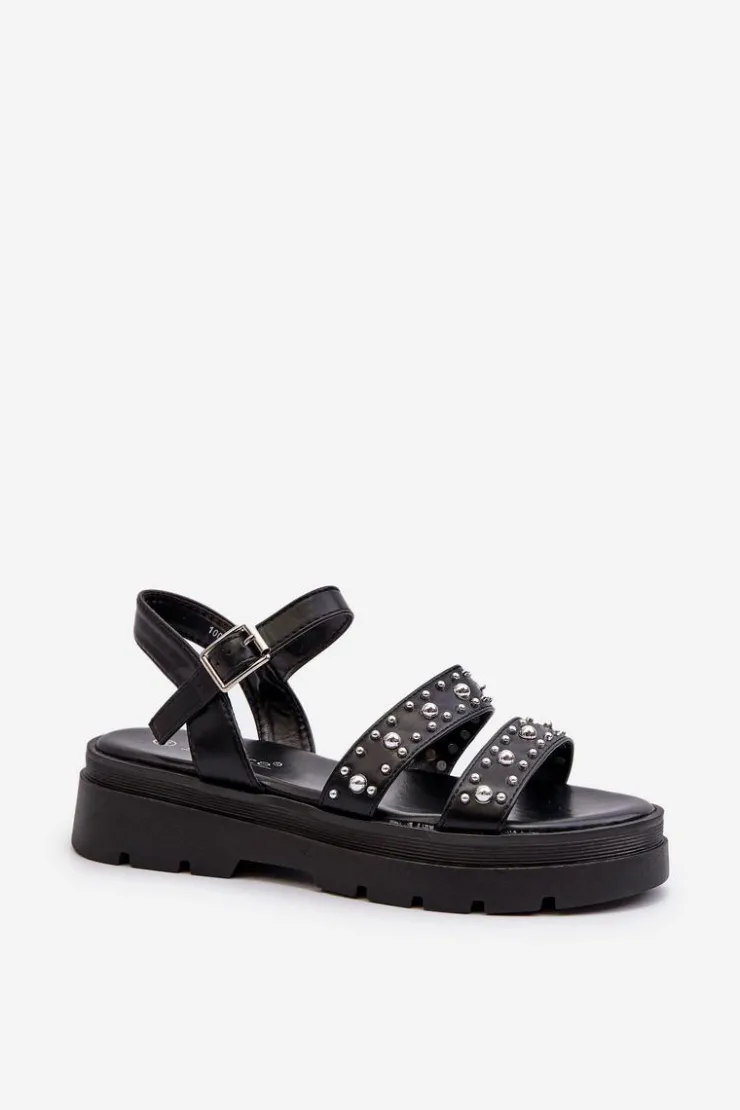 Damskie Boto Damskie Zdobione Sandały Eko Skóra Czarne Arcida