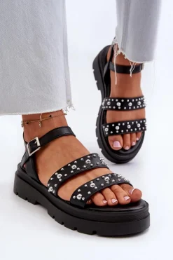 Damskie Boto Damskie Zdobione Sandały Eko Skóra Czarne Arcida