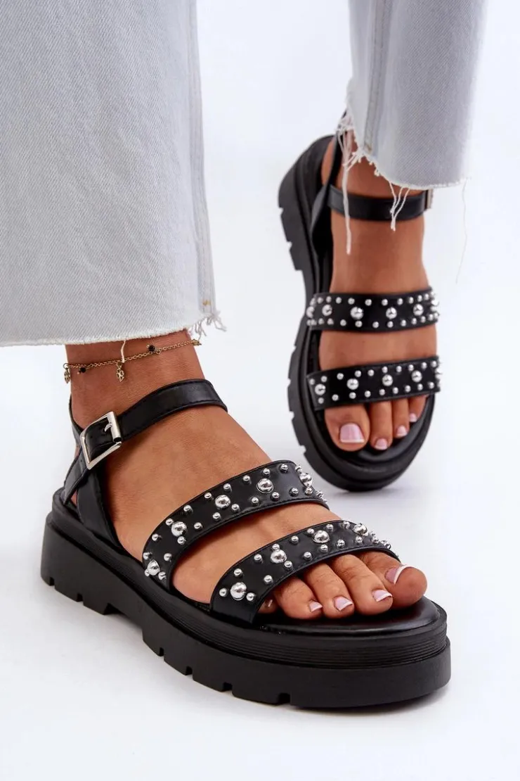 Damskie Boto Damskie Zdobione Sandały Eko Skóra Czarne Arcida