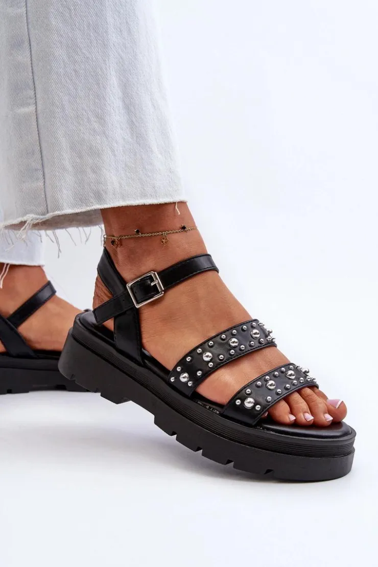 Damskie Boto Damskie Zdobione Sandały Eko Skóra Czarne Arcida