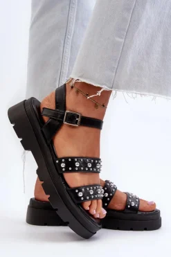 Damskie Boto Damskie Zdobione Sandały Eko Skóra Czarne Arcida