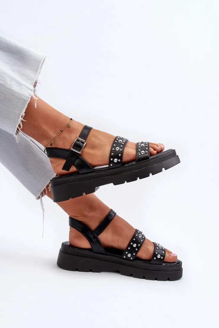 Damskie Boto Damskie Zdobione Sandały Eko Skóra Czarne Arcida