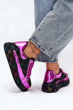 Best GOE Damskie Zdobione Sneakersy Na Platformie NN2N4006 Czarne