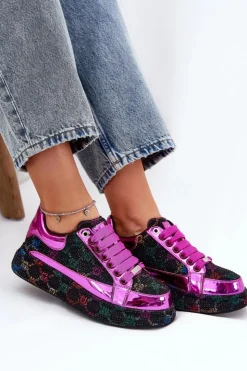 Best GOE Damskie Zdobione Sneakersy Na Platformie NN2N4006 Czarne