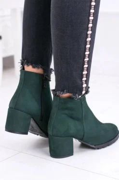 Clearance Boto Damskie Zielone Skórzane Botki Na Słupku Nicole