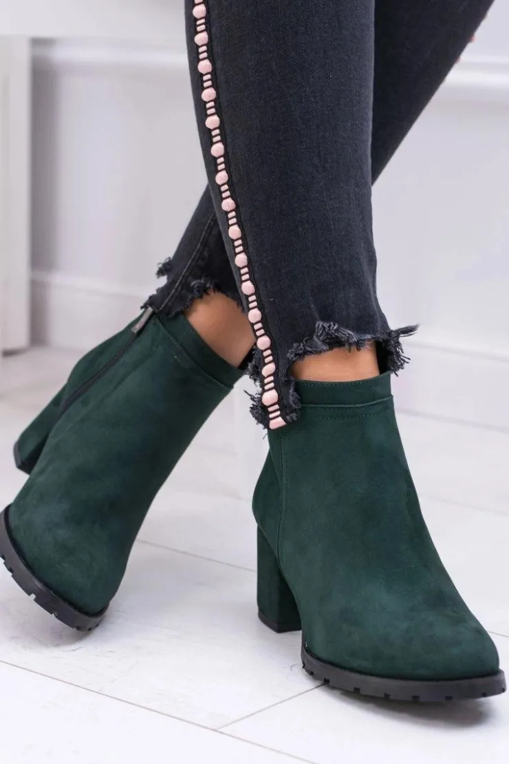 Clearance Boto Damskie Zielone Skórzane Botki Na Słupku Nicole