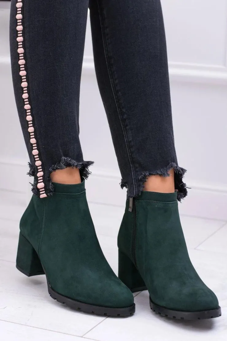 Clearance Boto Damskie Zielone Skórzane Botki Na Słupku Nicole