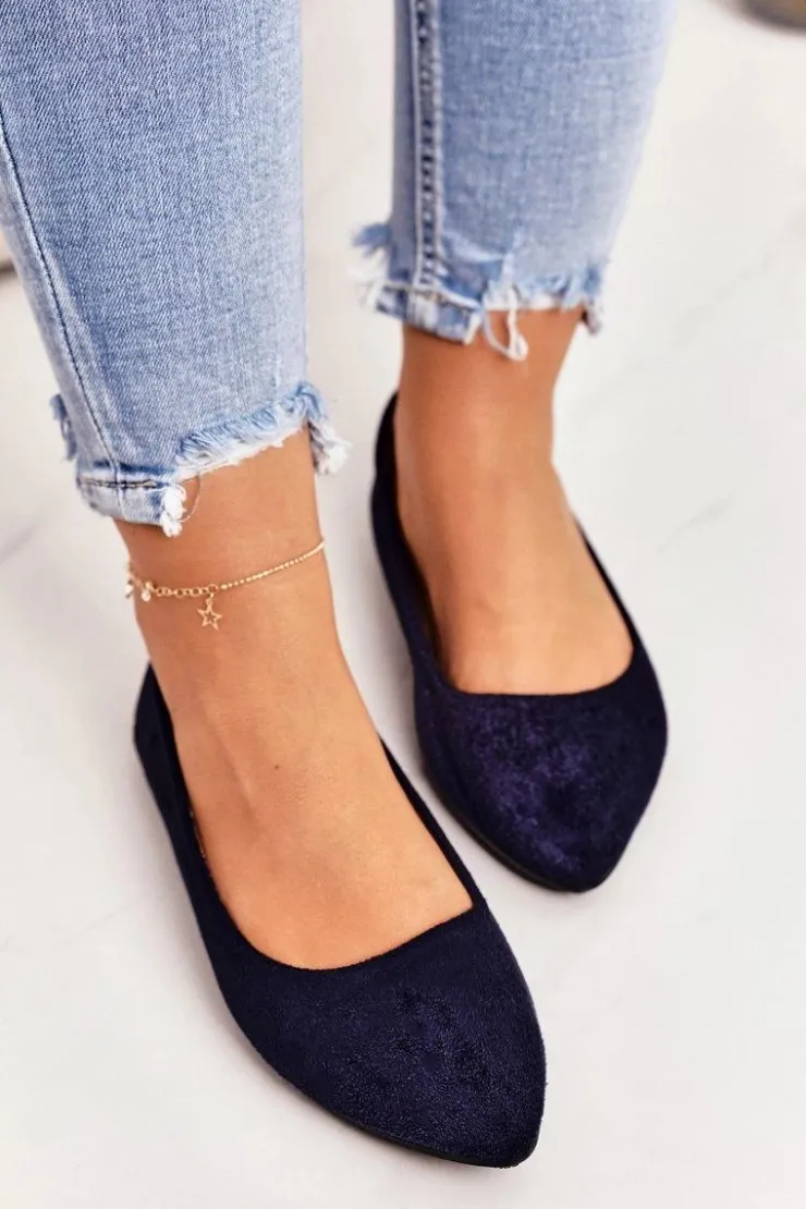 Damskie Boto Delikatne Baleriny W Szpic Zamszowe Granatowe Dermeno