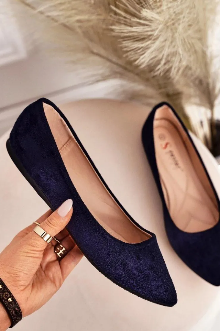 Damskie Boto Delikatne Baleriny W Szpic Zamszowe Granatowe Dermeno