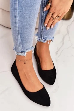 Boto Delikatne Baleriny W Szpic Zamszowe Czarne Dermeno