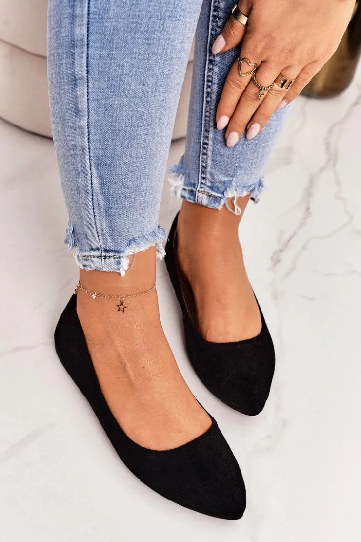 Boto Delikatne Baleriny W Szpic Zamszowe Czarne Dermeno