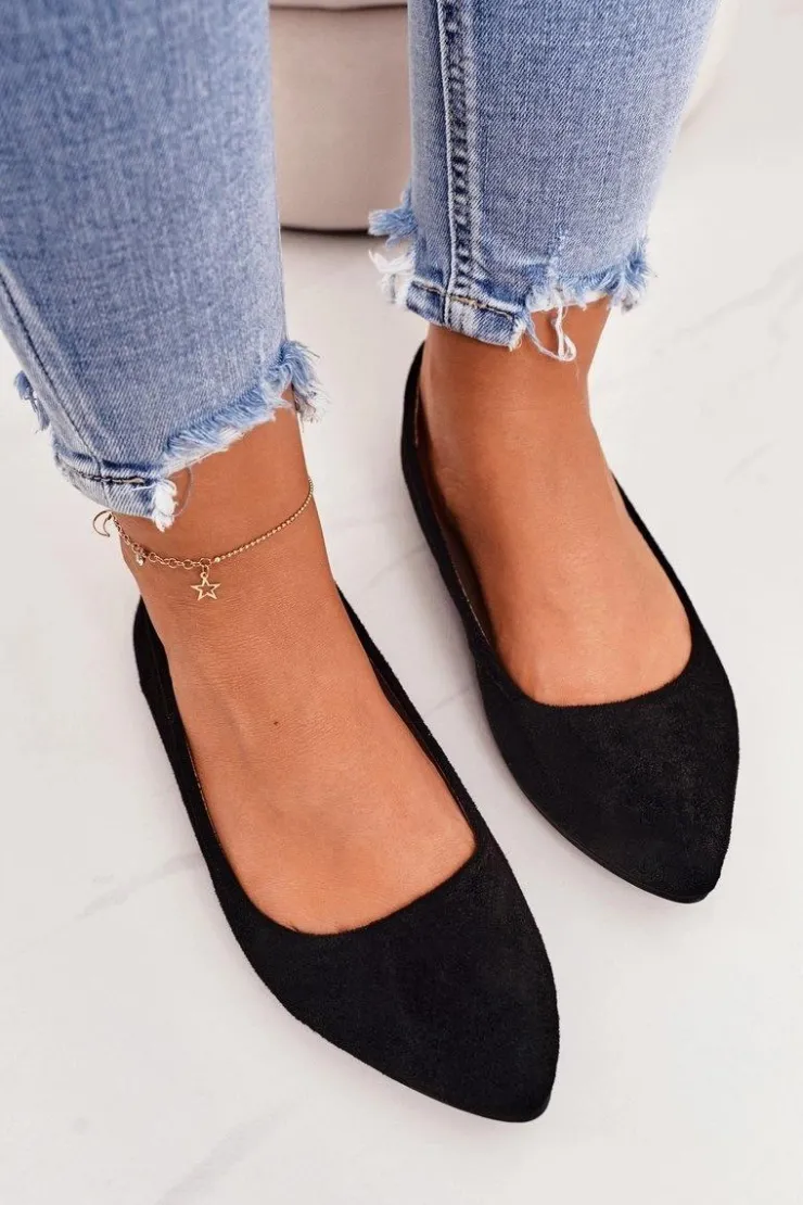 Boto Delikatne Baleriny W Szpic Zamszowe Czarne Dermeno