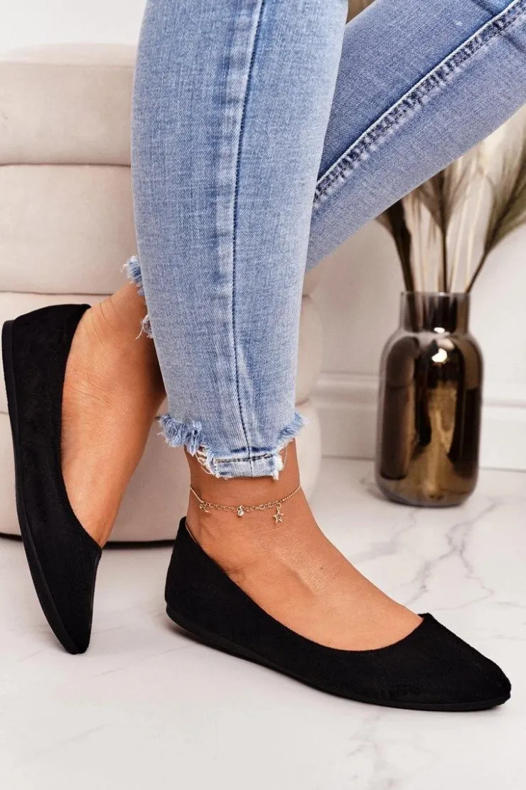 Boto Delikatne Baleriny W Szpic Zamszowe Czarne Dermeno