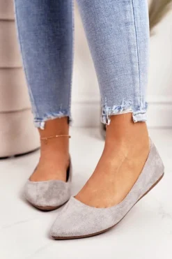 Boto Baleriny Klasyczne*Delikatne Baleriny W Szpic Zamszowe Szare Dermeno