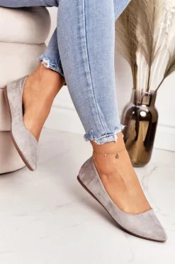 Boto Baleriny Klasyczne*Delikatne Baleriny W Szpic Zamszowe Szare Dermeno