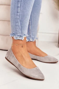 Boto Baleriny Klasyczne*Delikatne Baleriny W Szpic Zamszowe Szare Dermeno