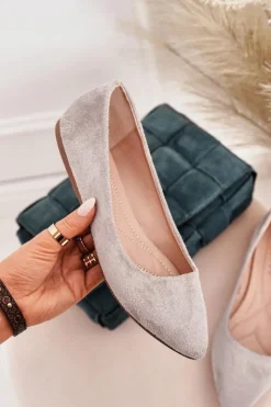 Boto Baleriny Klasyczne*Delikatne Baleriny W Szpic Zamszowe Szare Dermeno