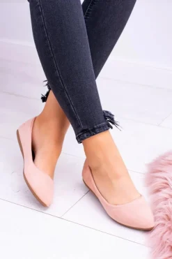 Boto Baleriny Klasyczne*Delikatne Baleriny W Szpic Zamszowe Różowe Dermeno