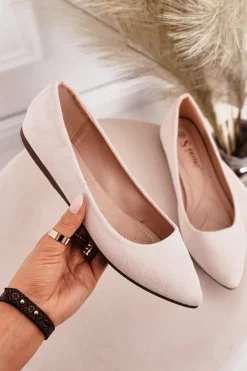 Damskie Boto Delikatne Baleriny W Szpic Zamszowe Beżowe Dermeno