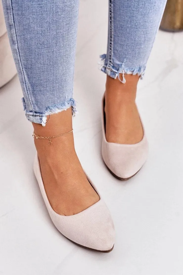 Damskie Boto Delikatne Baleriny W Szpic Zamszowe Beżowe Dermeno