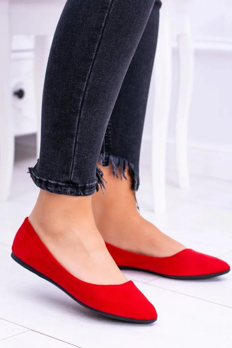 Discount Boto Delikatne Baleriny W Szpic Zamszowe Czerwone Dermeno
