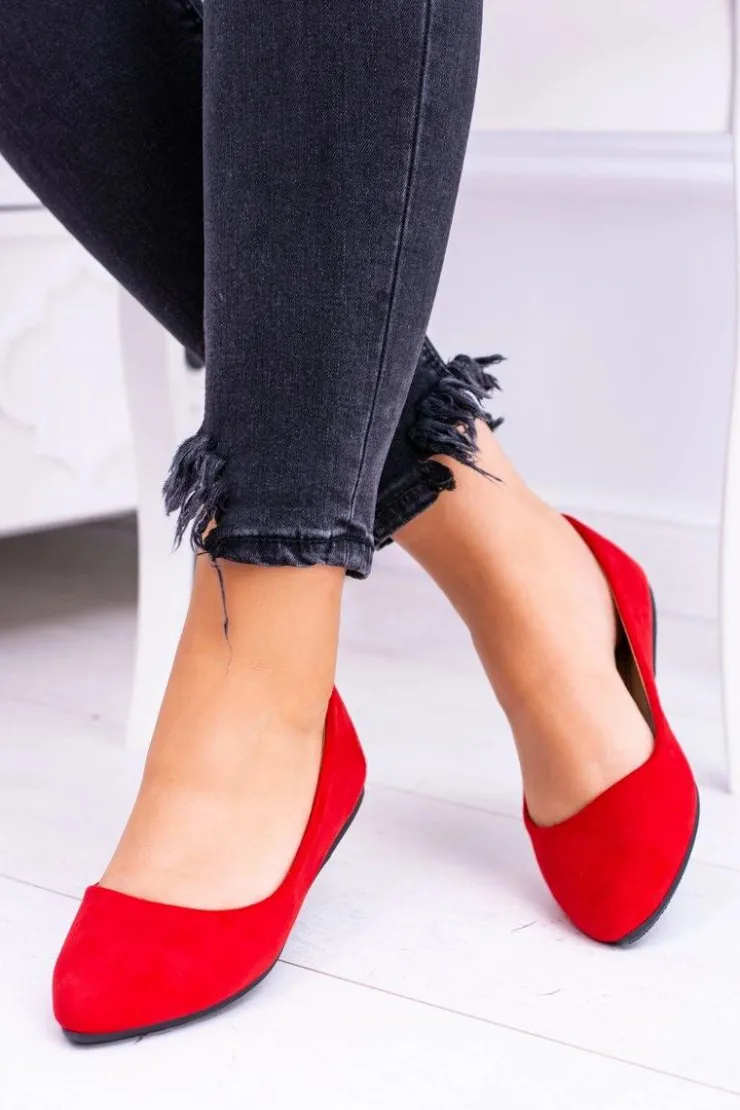 Discount Boto Delikatne Baleriny W Szpic Zamszowe Czerwone Dermeno