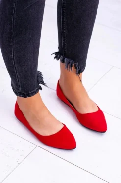 Discount Boto Delikatne Baleriny W Szpic Zamszowe Czerwone Dermeno
