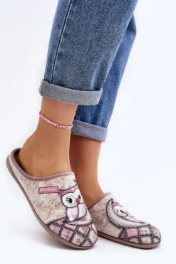 Hot INBLU Domowe Klapki Klapki Sowa GF000018 Beżowe