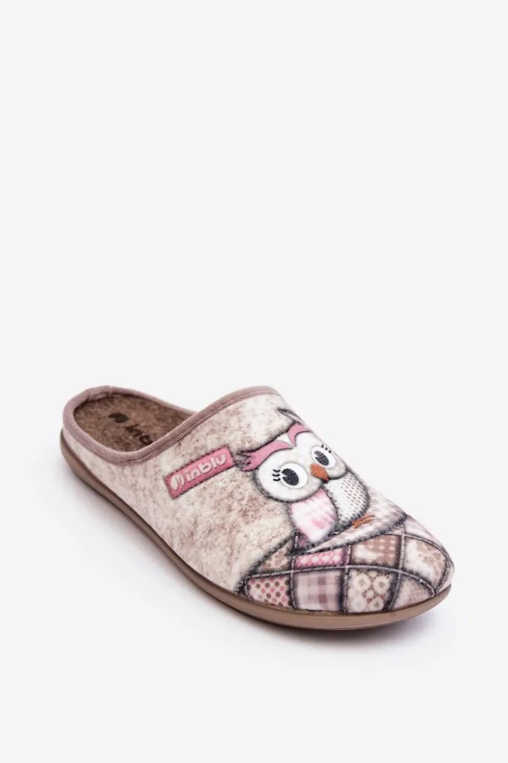 Hot INBLU Domowe Klapki Klapki Sowa GF000018 Beżowe